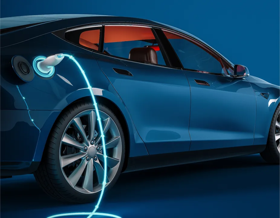 Image showing  Blue-electric-car-connected-to-charger-2355651577